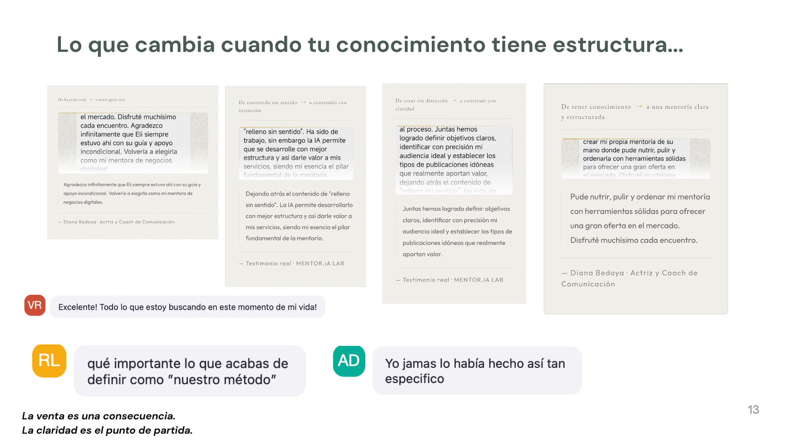 Testimonios reales — lo que cambia cuando el conocimiento tiene estructura
